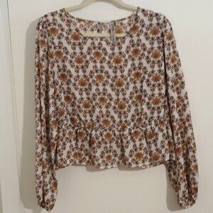 Gypsies & Moondust LS Ruffle Hem 1X Poly Brown Rust White